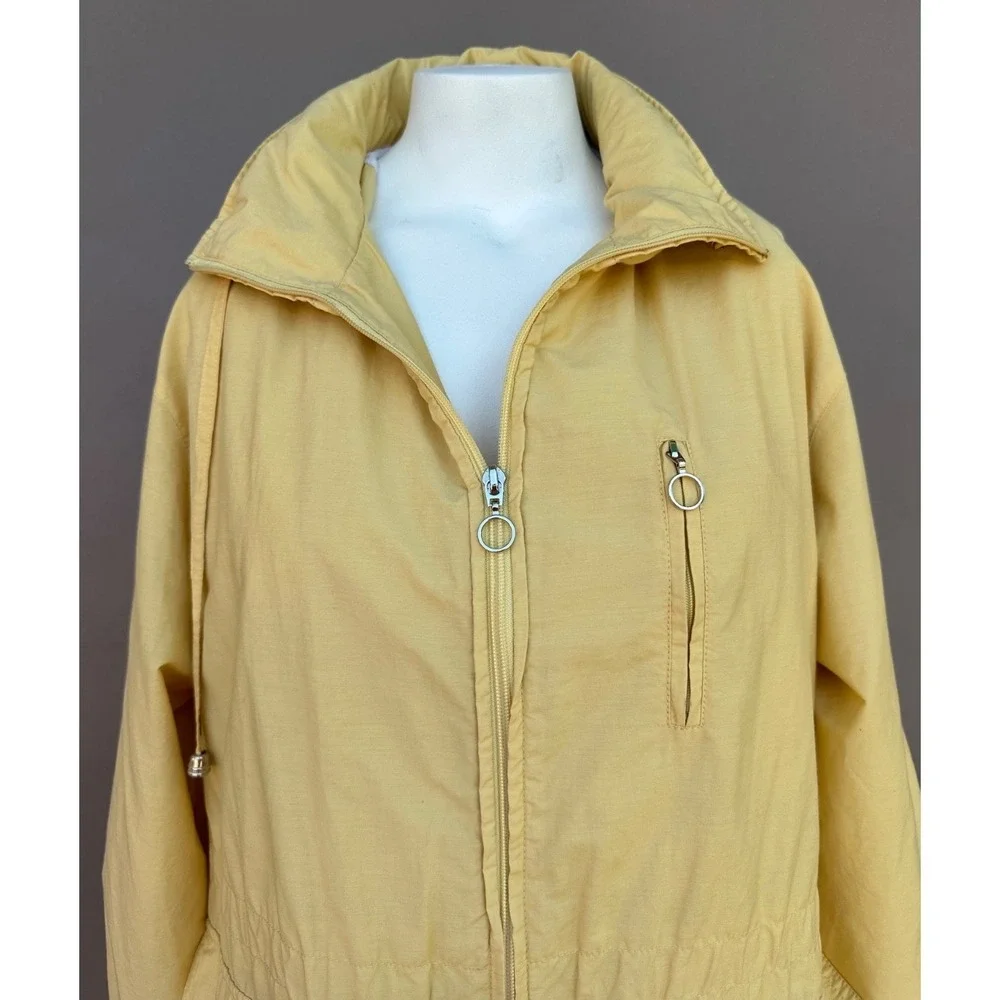 Talbots Raincoat Jacket L Yellow Hooded Full Zip Lined‎ Lightweight Preppy Chic